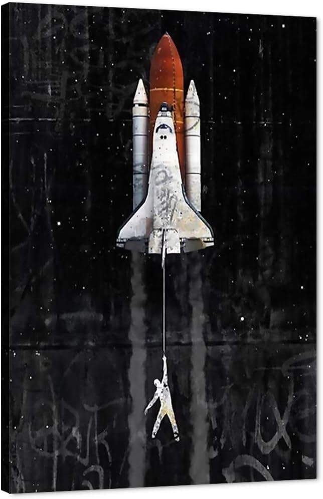 Yatsen Bridge Lift Off Canvas Wall Art, Banksy Style Poster Art Print, Modern House Pop Wall Decor Black&White Color Artwork Stretched and Framed Ready to Hang - 24x36 inches