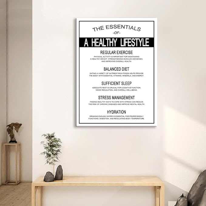 WYJDFART Motivational Wall Art The Essentials of A Healthy Lifestyle Inspirational Wall Decor Positive Attitude Towards Life for Gym Home Office Classroom Framed Ready to Hang [30" W X 40" H]