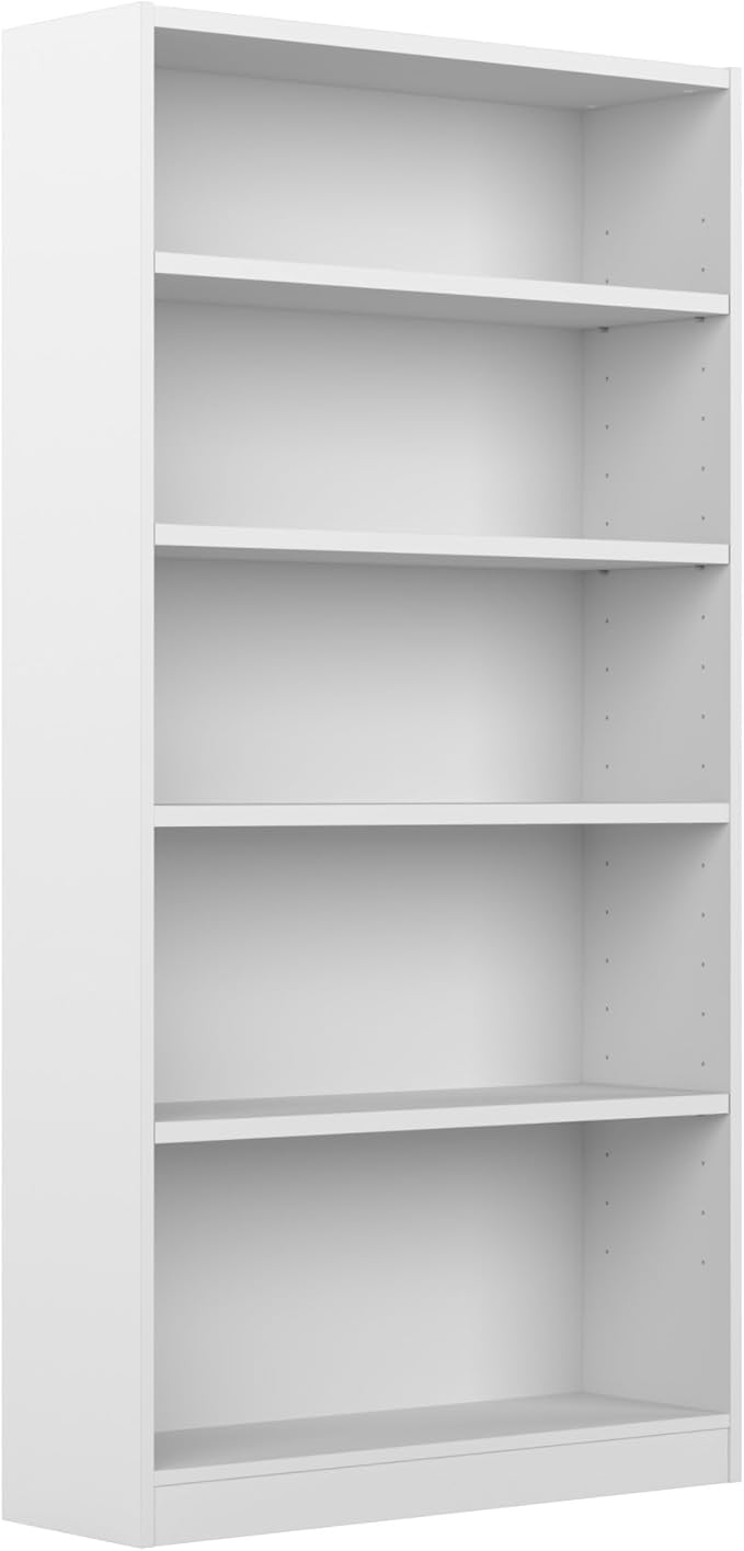 Bush Home Universal Tall 5 Shelf Bookcase in White, Vertical Storage and Display Bookshelf for Home Office or Living Room Organization