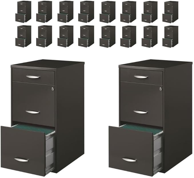 Pemberly Row Set of 18 Contemporary 3-Drawer Metal File Cabinet in Charcoal