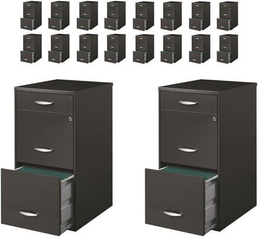 Pemberly Row Set of 18 Contemporary 3-Drawer Metal File Cabinet in Charcoal