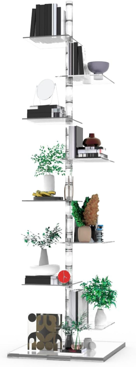 9-Tier Metal Spine Bookshelf - Vertical Tower for Booksfor Small Spaces, Multipurpose Corner Bookshelf, Tall & Narrow Ladder Bookcase, Ideal Book Display for Home or Office (8 Layers)