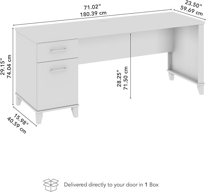 Bush Home 72-inch Home Office Desk with Drawers, Large Computer Table for Personal Workspace, Somerset Collection, White