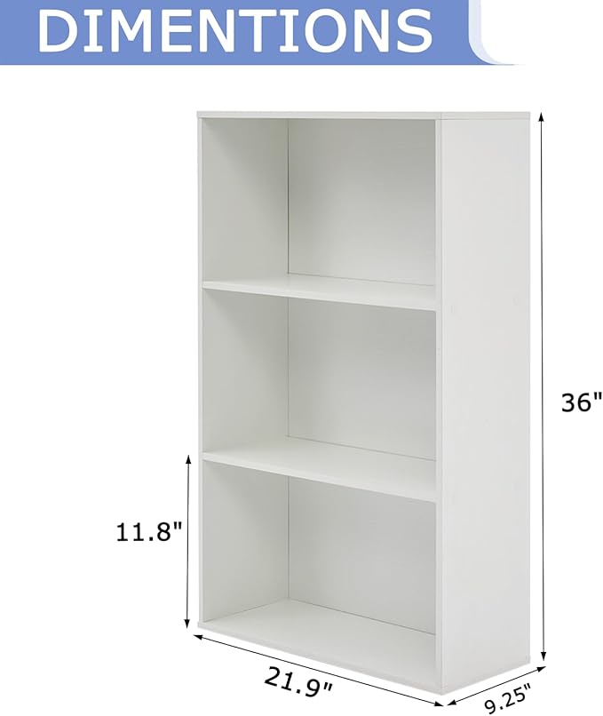 Bookshelves and Bookcases,3-Tier Double Open Storage Shelf, Floor Standing Display Storage Shelves for Home Office, Living Room, Bedroom