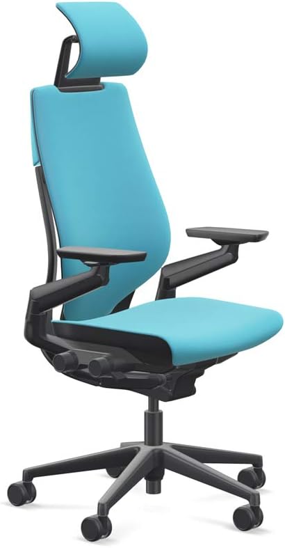 Steelcase Gesture Office Desk Chair with Headrest Cogent Connect Blue Jay 5S21 Fabric Low Black Frame