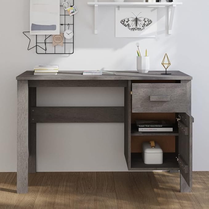 Modern Simple Computer Desk Home Office Desk, 44.5" Small PC Laptop Work Table with Storage Cabinet and Drawer, Study Writing Table Workstation for Space Saving, Light Gray