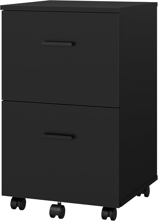 Panana 2 Drawer Mobile File Cabinet, Wood Rolling Filing Cabinet Printer Stand Under Desk Storage Organizer Fits Letter Size File Folders for Home Office (Black)