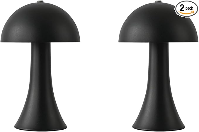 2 Pack Cordless Black Table Lamp, Portable LED Desk Lamps, 1800mAh Battery Operated, 3 Color Stepless Dimming Up, for Restaurant, Bedroom, Outdoor Camping, Coffee Shop, Night Light, Rechargeable