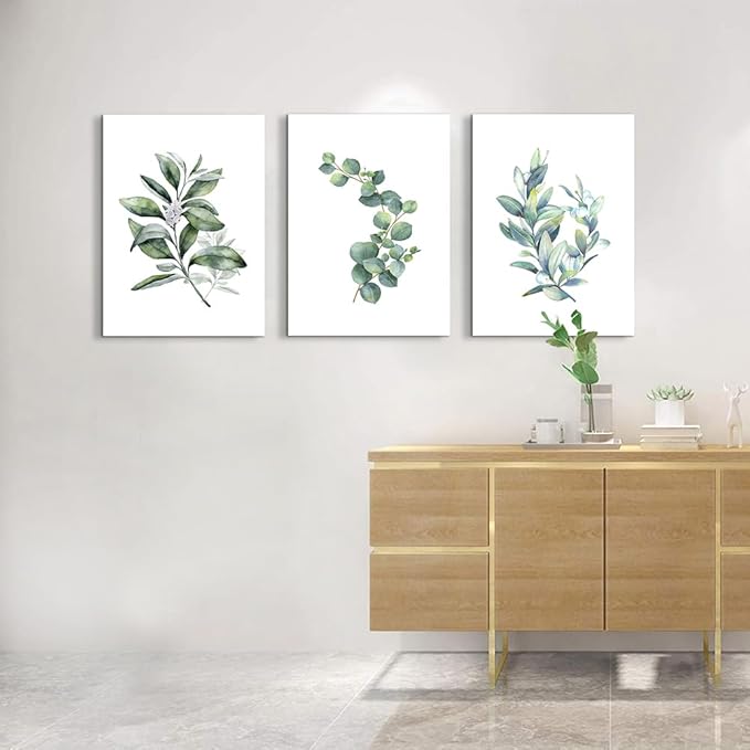 Lapremoly Canvas Wall Art For Living Room Modern Wall Decor For Bedroom Plants Green Leaves Wall Paintings Kitchen Home Decorations Pictures Bathroom Posters Prints Artwork Room Mural Works 3 Piece