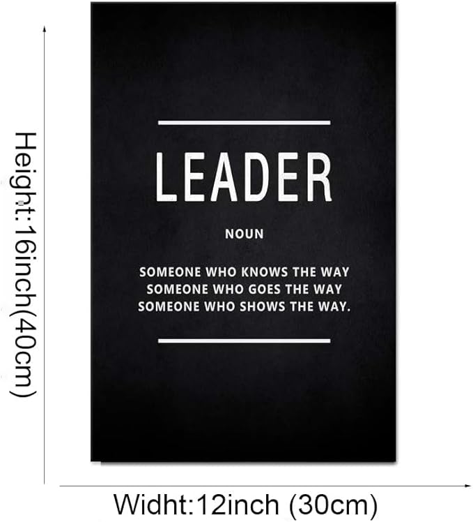 Leader Noun Motivational Wall Art Inspiring Painting Prints on Canvas Inspirational Leadership Entrepreneur Quotes Posters Inspiration Pictures Wooden Decorations Artwork for Office Home (12”Wx16”H)