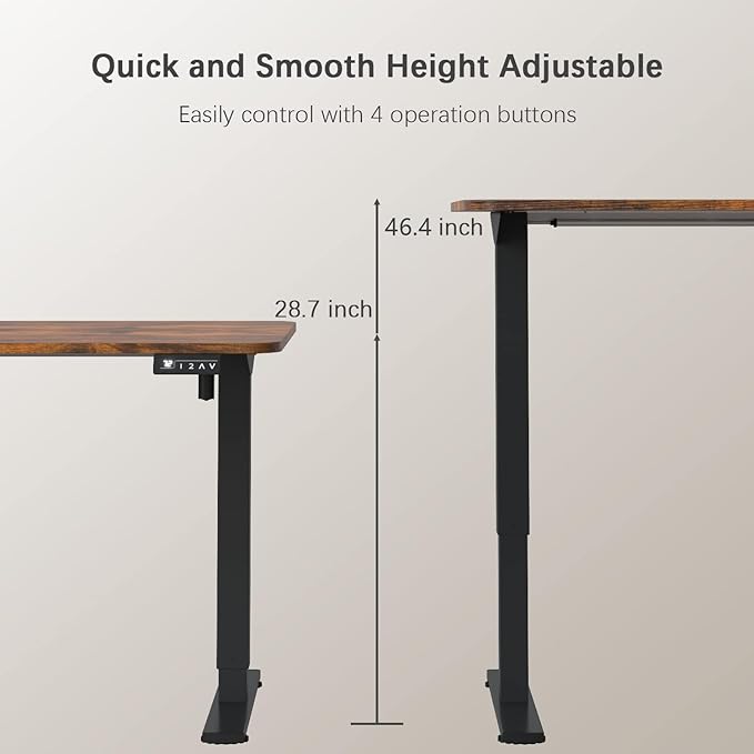Furmax Electric Height Adjustable Standing Desk Large 63 x 24 Inches Sit Stand up Desk Home Office Computer Desk Memory Preset with T-Shaped Metal Bracket, Brown