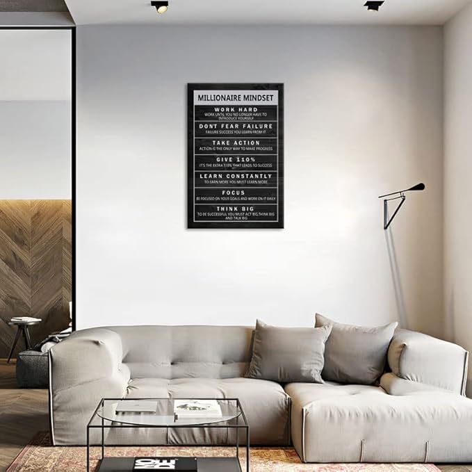 WYJZDZQ8 Motivational Canvas Wall Art Millionaire Mindset Inspirational Entrepreneur Proverb Inspirational Painting Poster Office Decoration Printed Artwork Home Frame Ready to Hang[24" W x 36" H]