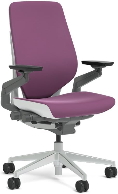 Steelcase Gesture Task Chair: Shell Back - Platinum Metallic Frame/Base/Seagull Accent - Adjustable Lumbar Support - Roll Control Hard Floor Casters