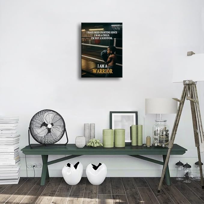 I Am A Warrior Quote Martial Arts Motivation Gym Wall Art for Fighter Spirit Motivational Wall Decor Inspirational Boxing Poster for Boxing Gym Sports Room Home Bedroom Framed [18" W X 24" H]