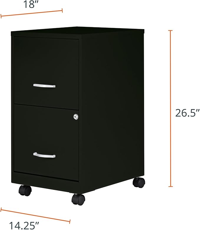 Lorell 2-Drawer Mobile File Cabinet, 14.2" x 18" x 26.5", Black