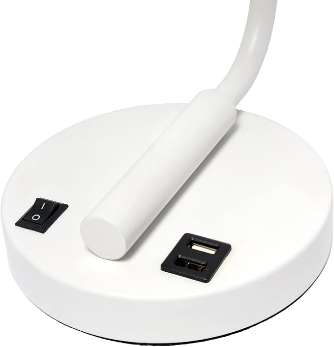 Simple Designs LD1066-WHT Bronson Antique Style Industrial Iron Lantern Desk Bedside Table Lamp with Dual 2 USB Charging Ports and Glass Shade, White