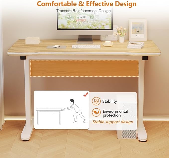 Gaming Desk Computer Writing Table for Home Office Student Art Modern Simple Style with T-Shaped Metal Bracket PC Wood Suitable for Offices&Bedrooms