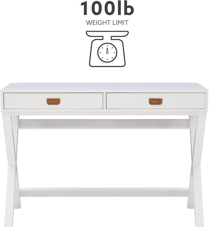 Linon Desk, White, 44"W x 20"D x 30"H