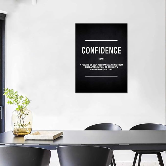 Inspirational Wall Art Motivational Posters Prints on Canvas Inspiring Quotes Confidence Noun Education Motto Pictures Wooden Artwork Decorations for Living Room Office Home School Framed (18”Wx24”H)