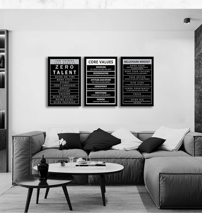 Inspirational Wall Art Motivational Office Decor Core Values Poster 3 Pieces Canvas Prints Artwork for Living Room Bedroom Modern Home Decor Painting Pictures Framed Ready to Hang[48''Wx 24''H]