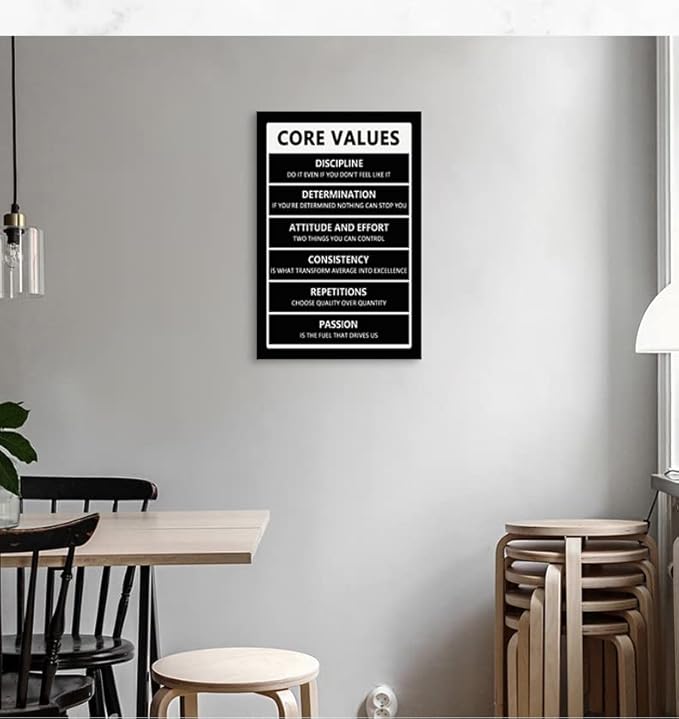 WYJZDZQ8 Inspirational Canvas Wall Art Core Values Picture Poster Inspiring Wooden Artwork Motivational Positive Quote Painting for Office Home Classroom Decor Framed Ready to Hang[12''W X 18''H]