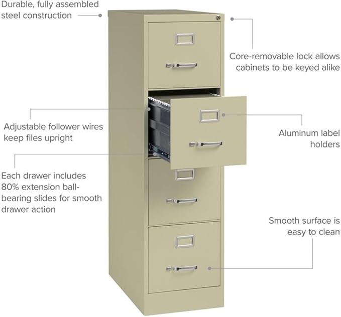 25" Deep Commercial 4 Drawer Letter Size High Side Vertical File Cabinet Color: Putty