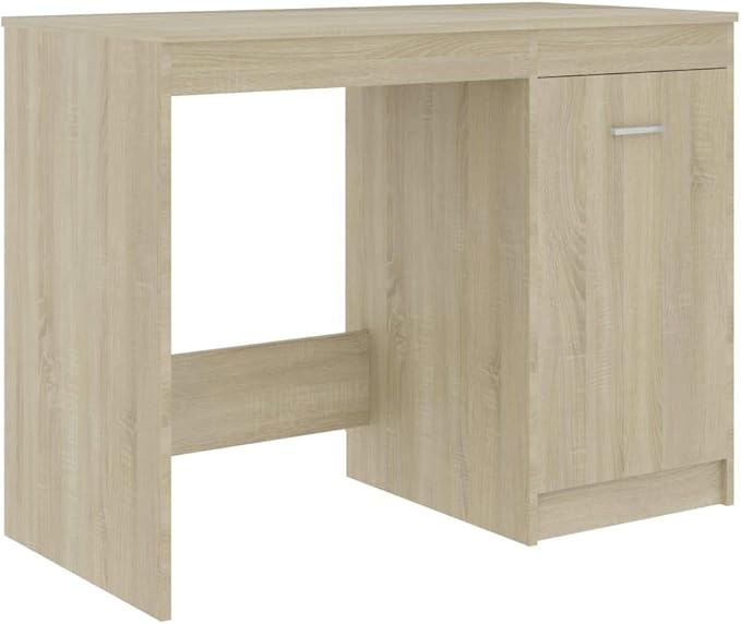 Modern Writing Computer Desk with 3 Drawers and 1 Door, Home Office Desk Writing Study Table PC Desk Workstation for Bedroom, Sonoma Oak 55.1"x19.7"x29.9" Engineered Wood(H)