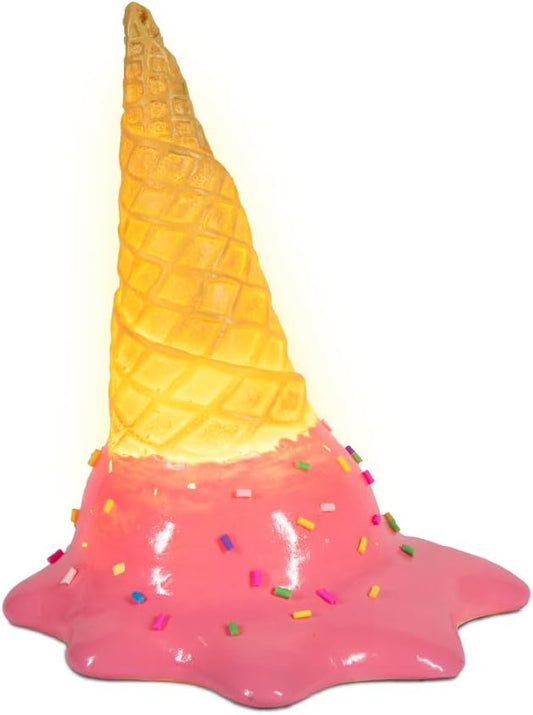 Spilled Ice Cream Desk Light, Cute Resin College Lamp for Dorm Room or Kids Bedroom, Warm White LED Light, Battery Operated Decor for Girls & Home Office