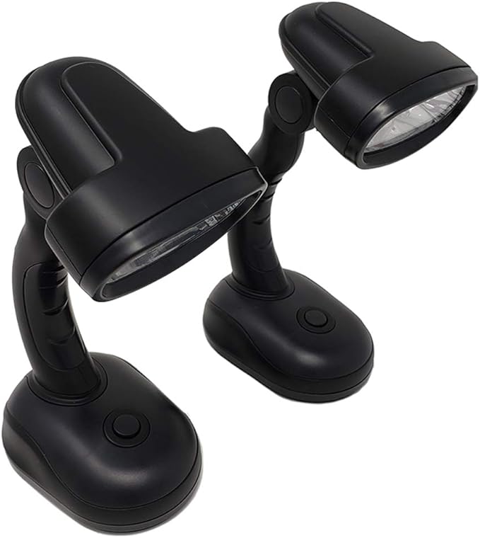 Set of 2 LED Black Desk Reading Lamp and Portable Study Lamp with 12 Led Bulbs and Bright Study Lamp for Work Station Illumination & Emergency Situations and Battery Operated Reading Lights