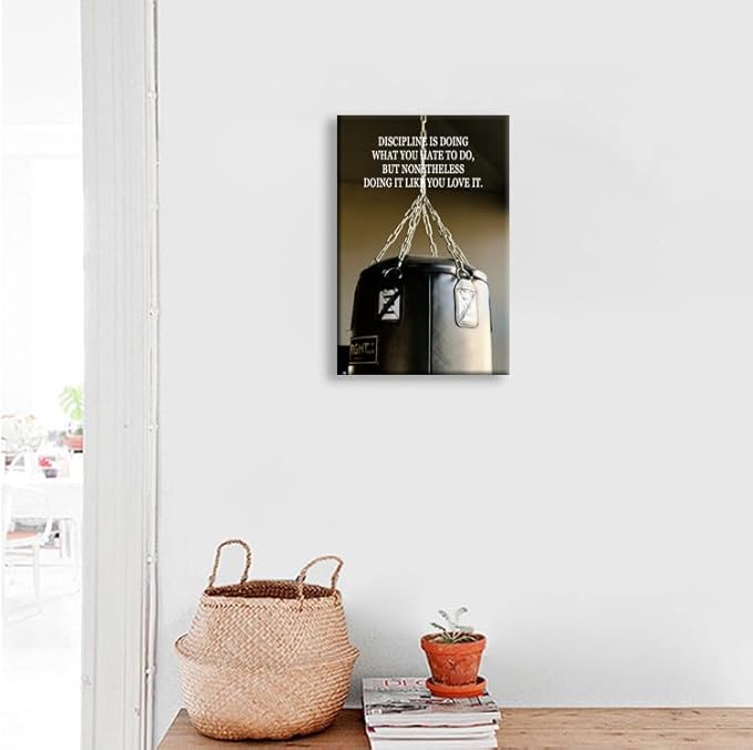 Motivational Boxing Wall Art Discipline is Doing What You Hate... Inspirational Gym Wall Decor Fitness Motivation Poster Printed Canvas for Study Room Bedroom Home Framed[12" W X 18" H]