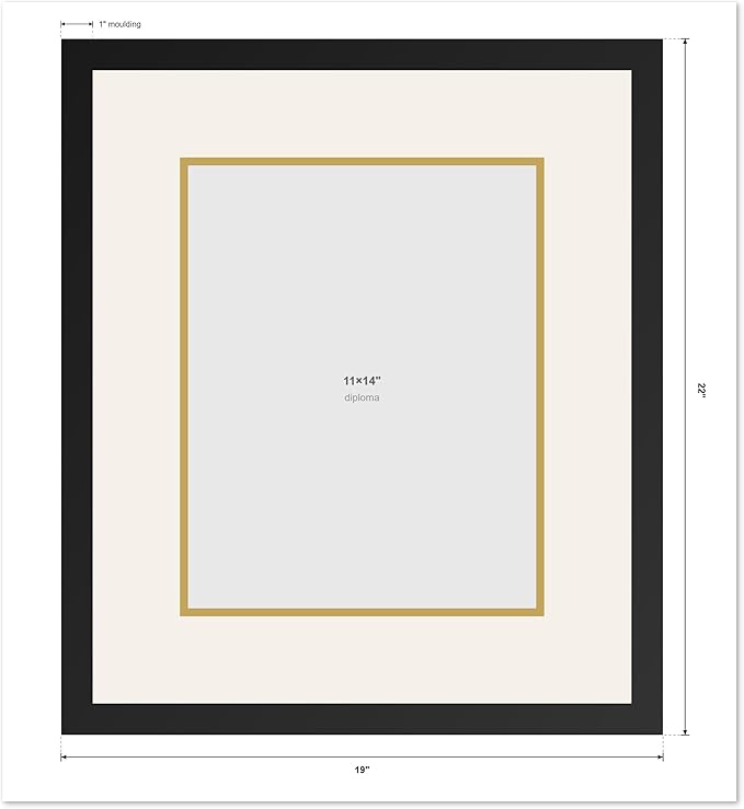 CountryArtHouse Diploma Frame Fits 11 x 14 College Diploma (Portrait) - Keepsake Graduation Display Museum Gold Genuine Hardwood with Black Over Metallic Gold Double mat