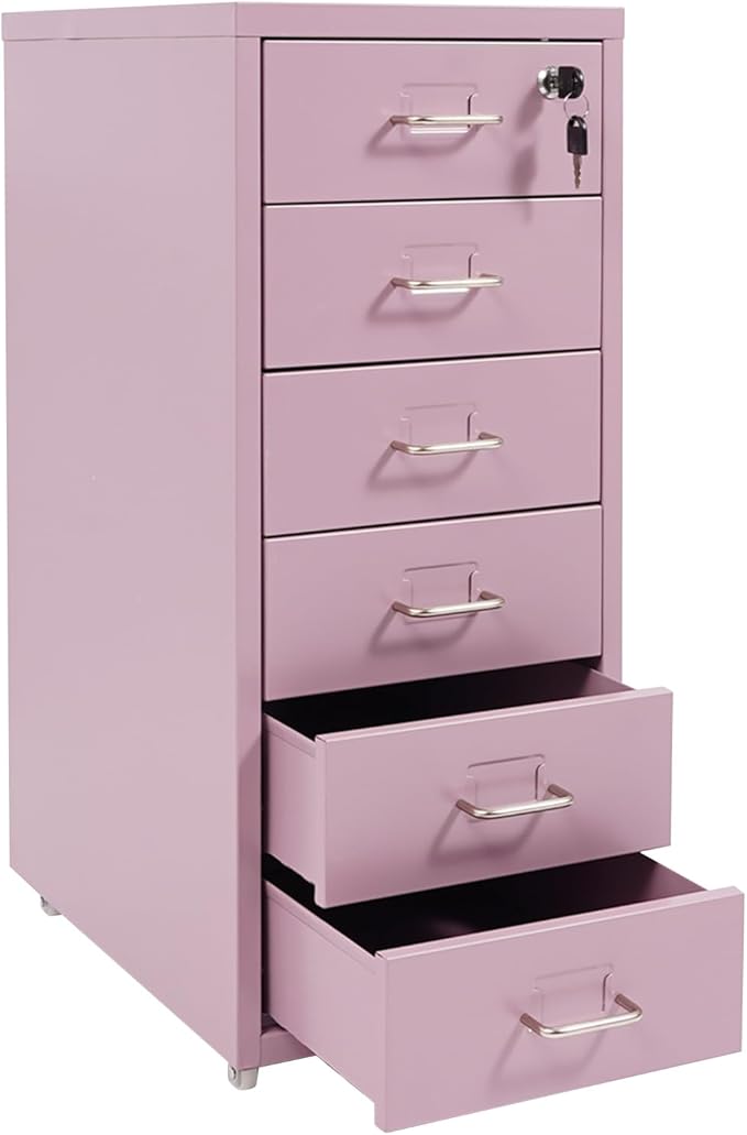 6-Drawer Metal File Cabinet, Metal Filing Storage Vertical Cabinets with Lock Home Office Filing Cabinets for Organization Hanging Letter/Legal/F4/A4 (Cream Purple)