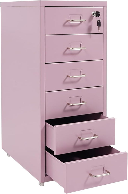 6-Drawer Metal File Cabinet, Metal Filing Storage Vertical Cabinets with Lock Home Office Filing Cabinets for Organization Hanging Letter/Legal/F4/A4 (Cream Purple)