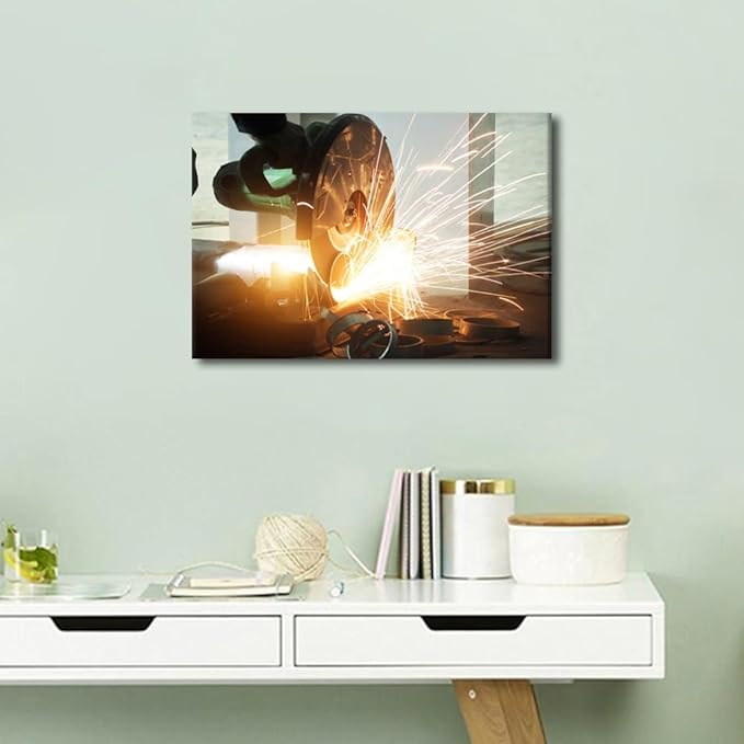 TUMOVO Machine Tools Paintings for Wall Decorations 1 Panel Wall Art Canvas Artwork Wall Decor Canvas Frame Art Prints Angular Grinding Machine Wall Art Modern Canvas Wall Art, 12" x18"