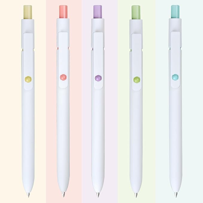 MengRan Gel Ink Pen Set,0.5mm Fine Point Tip,Quick Drying Ink, Kwaii Pretty Cute Pens Gifts for Girls (5 Pcs University-Black Ink)