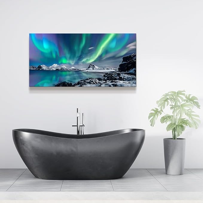 Large Wall Decor For Living Room Canvas Wall Art For Bedroom Blue Aurora Scenery Paintings Modern Bathroom Canvas Art Prints Ready To Hang Office Pictures For Home Kitchen wall Decorations Artwork