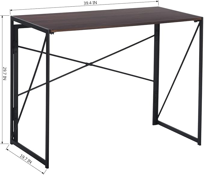 Homy Casa 39.4 Inch Foldable Laptop Desk, Space-Saving Computer Table with No Assembly Required, Sturdy Metal Frame, Minimalist Design for Home Office, Study, or Small Spaces, Walnut