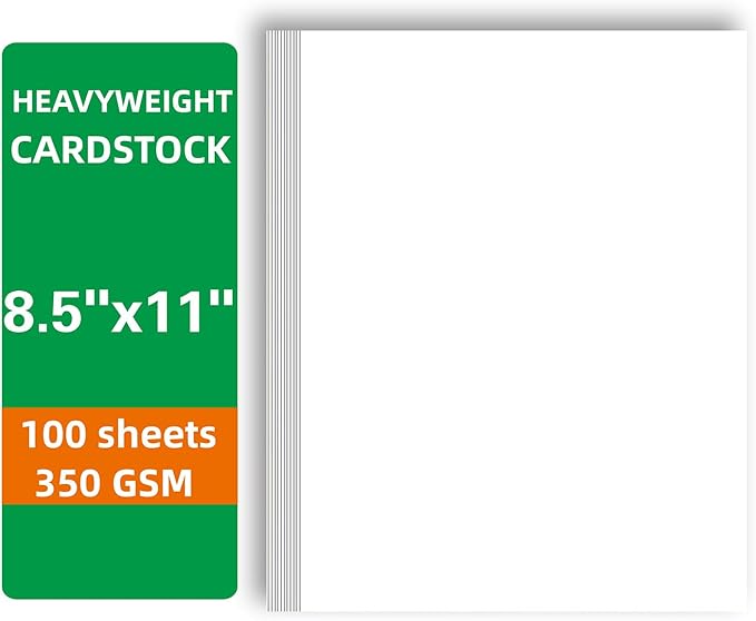 100 Sheets White Cardstock Thick Paper - Blank Heavy Weight 130 lb / 350gsm Cover Card Stock for Invitations,Stationery Printing,Scrapbooking,Crafts,DIY Cards, Paper Crafting (8.5x11 Inches)