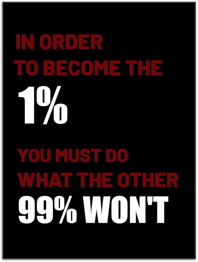 Inspirational Canvas Wall Art for Office In Order To Become The 1% Motivation Positive Quotes black Background Poster Prints Artwork for Home Bedroom Office Stretched and Framed [18''Wx24''H]