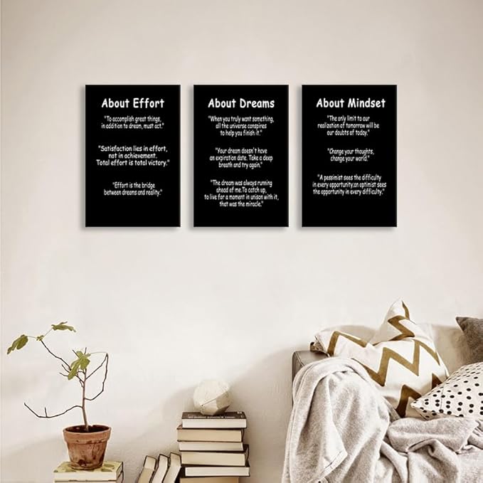 WYJDFART Motivational Quotes Posters About Dreams Effort and Mindset Inspirational Wall Decor Painting Modern Artwork Printed Canvas Poster for Home Living Room Gym Framed Ready to Hang[48''Wx 24''H]