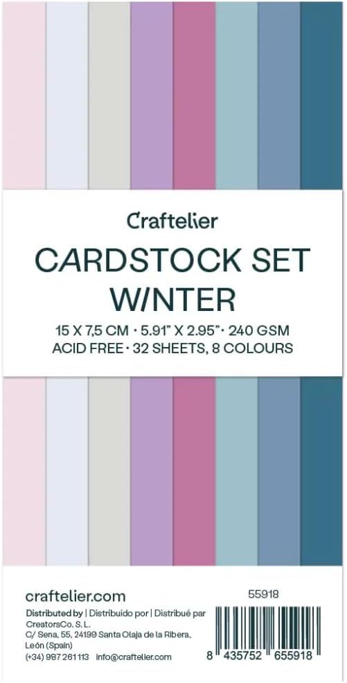 Craftelier - Winter Color Cardstock | Pack of Colored Cardstock | Colored Paper for Crafts, Scrapbooking, DIY Projects | 32 Sheets, Double-Sided, 5.91" x 2.95", 8.47oz