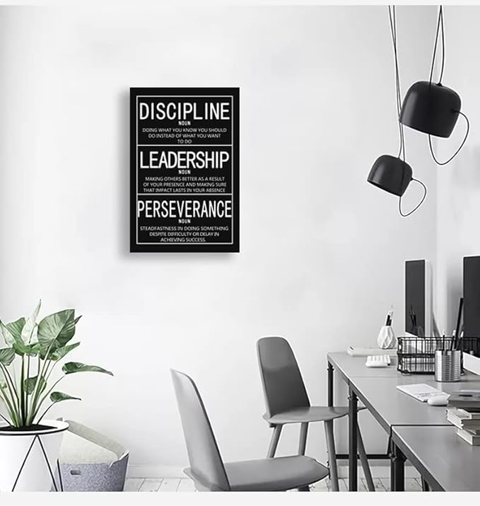 Inspirational Office Wall Art Motivational Canvas Painting Positive Quotes Posters Discipline Leadership Perseverance Prints Artwork Home Office Decor Framed [24W x 36H]