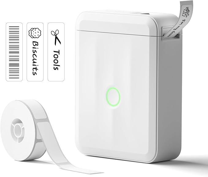 NIIMBOT Label Maker Machine Bluetooth Label Printer for School Home Office Organization, Wireless Mini Labeler D110 Upgraded Version, Label Machine with 6 Roll 12X75mm Label Tapes, White