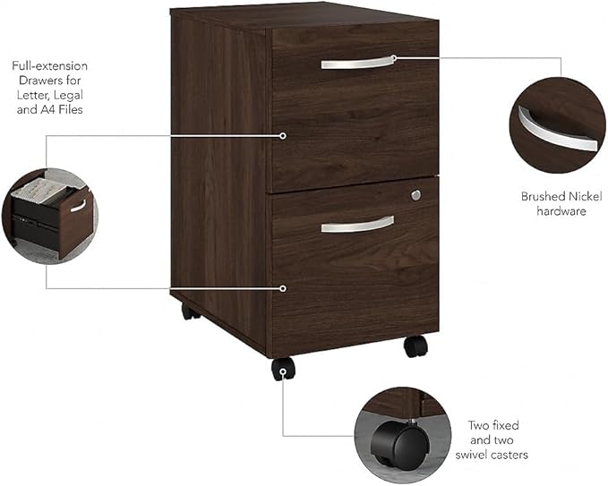 Bush Business Furniture Hybrid 2 Drawer Mobile File Cabinet in Black Walnut - Assembled