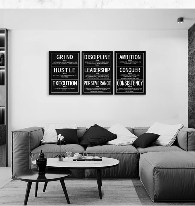 Inspirational Canvas Wall Art 3 Pieces Motivational Painting Inspiring Entrepreneur Quotes Poster Pictures Print Office Wall Decor Artwork for Bedroom Wooden Framed Ready to Hang[60''Wx 28''H]