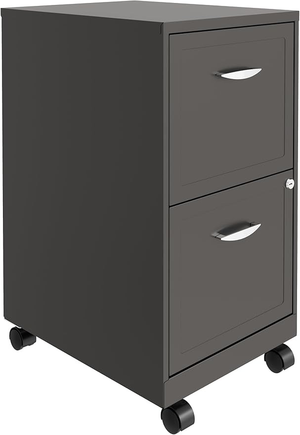 Space Solutions - 2 Drawer Fully Assembled Vertical Steel File Cabinet, Home & Small Office Use, Fits Under Most Desks, Letter-Size, Lock, Mobile, Metallic Charcoal