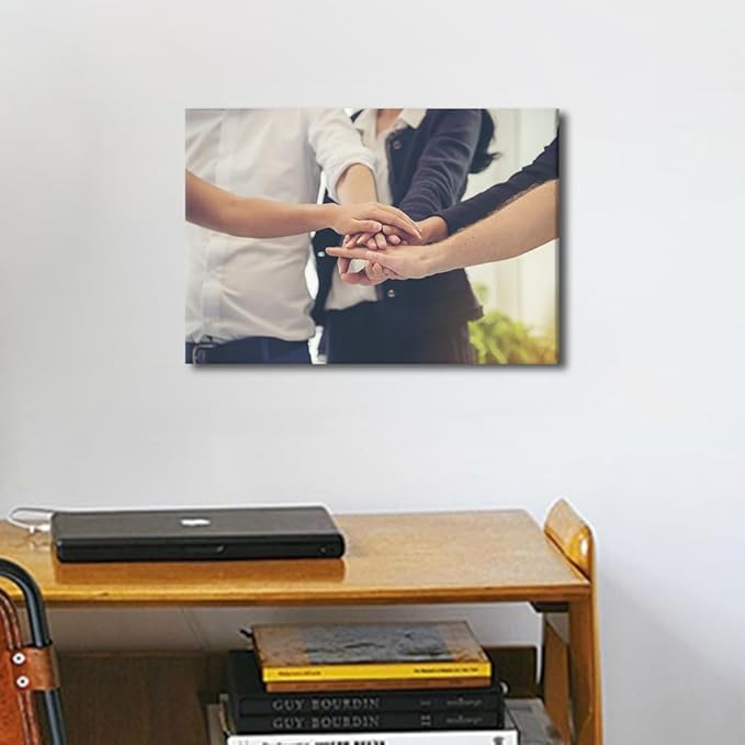 1 Panel Canvas Wall Art Business Partners Team meeting Successful Teamwork Hands Gesture Pictures Modern Decor Poster Canvas Print Frame Ready To Hang (12"Wx18"H)