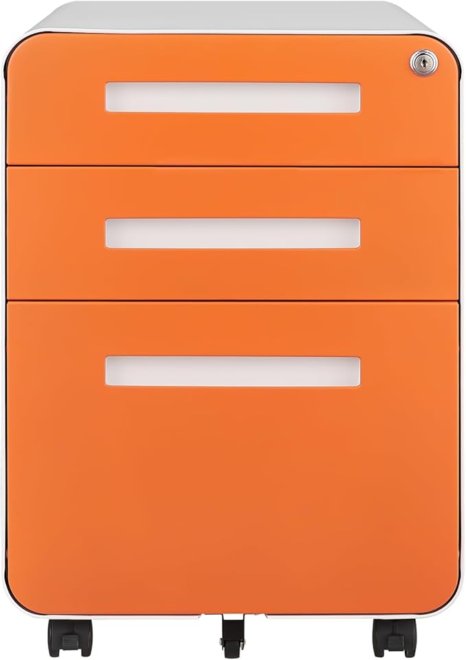 3 Drawer File Cabinet for Home Office, Under Desk Mobile Filing Cabinet with Lock for A4/Letter/Legal Size, 5 Wheel Anti-tilt Rolling File Cabinets, Fully Assembled