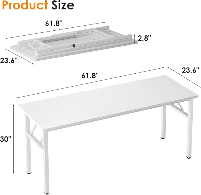 Need Home Office Desk - 62 Inches Large Computer Desk Sturdy Black Table Foldable Desk Gaming Computer Table No Assembly Required AC5DW(157.5 * 60)