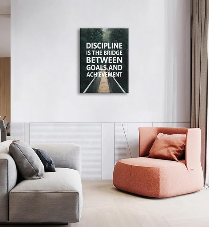 Motivational Wall Art Discipline Is The Bridge Between Goals And Achievement Painting Canvas Print Office Wall Decor Inspiring Poster Framed Inspirational Quotes Wall Art Decoration [18''Wx 24''H]